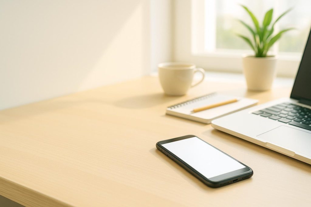 Modern desk with a smartphone, symbolizing instagram ads planning.